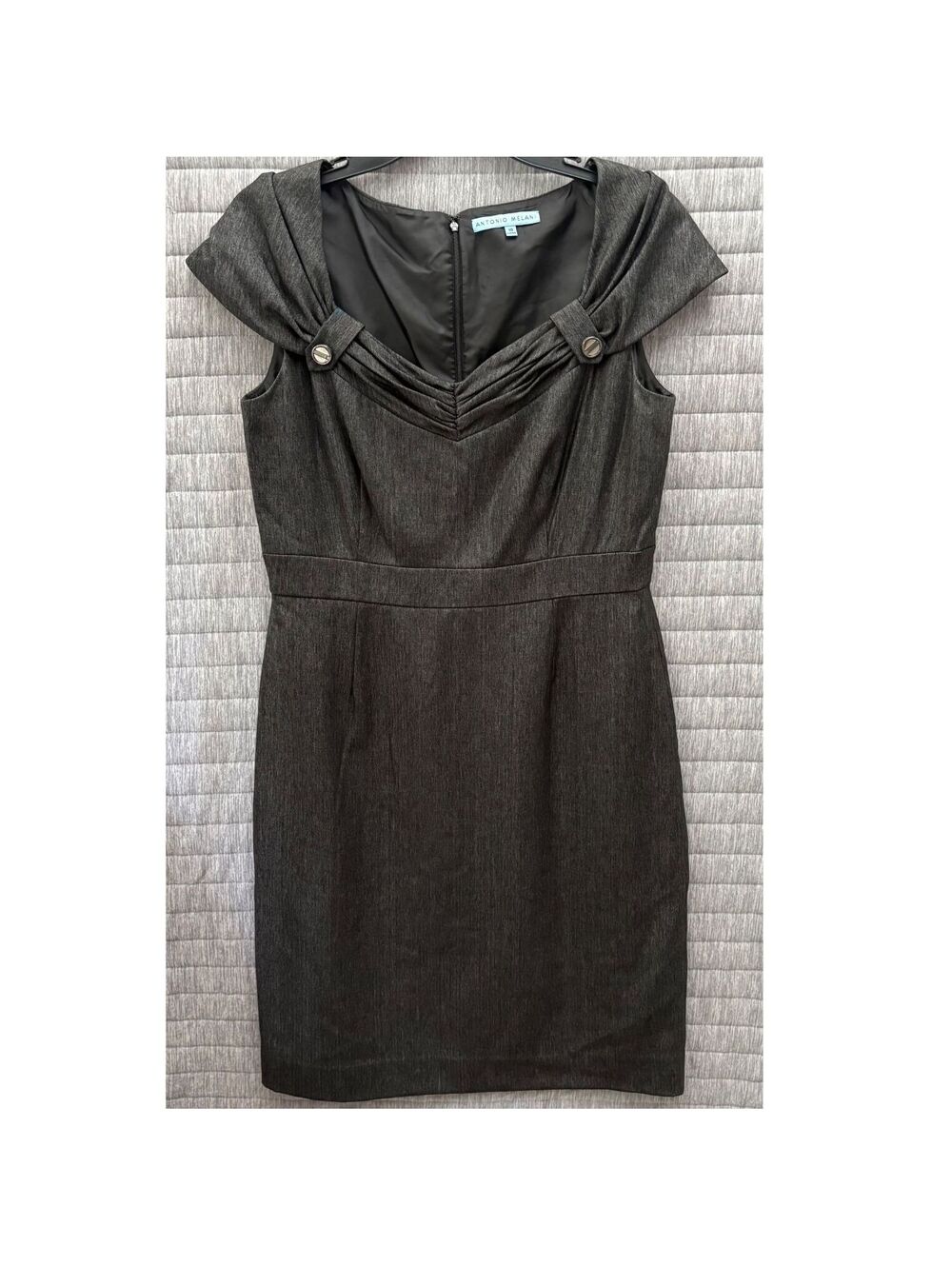 Antonio Melani Dark Gray Sheath Dress Size 10 Knee Length Office Classic Chic